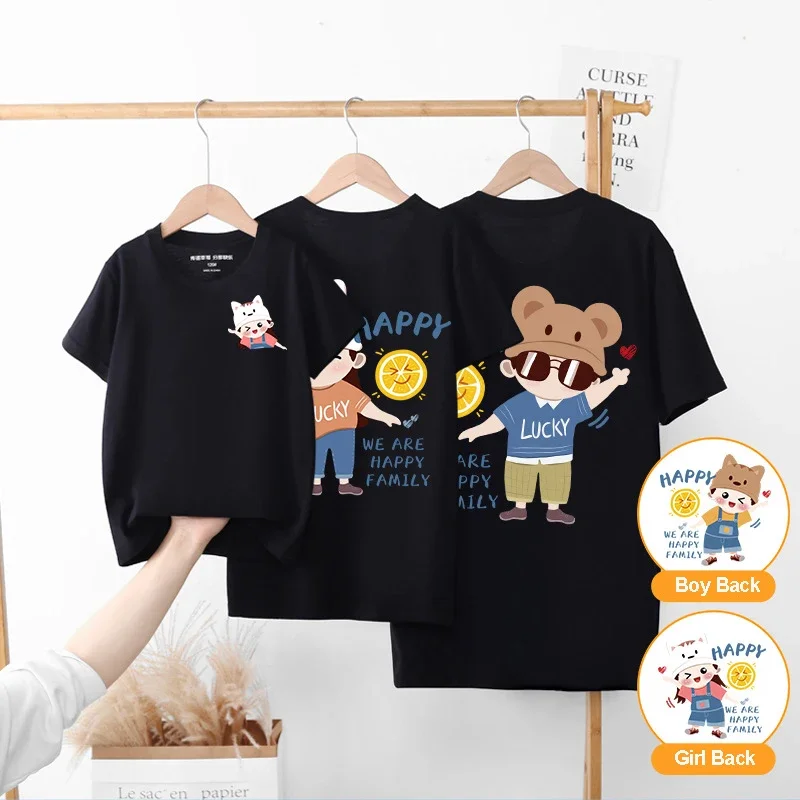 Cartoon Print Family T-shirt 2024 Summer Mother Daughter Son Family Matching Outfits Father Kids Cotton T-shirts Family Clothes