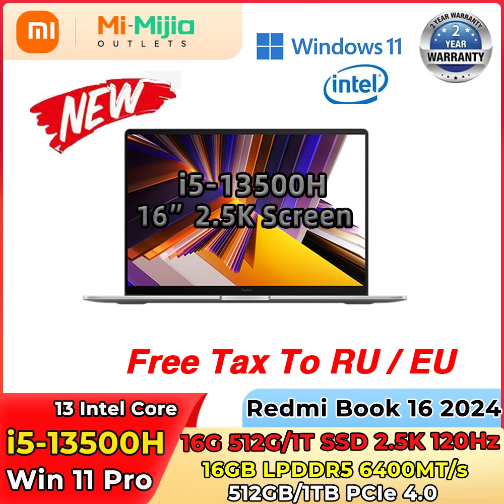 كمبيوتر محمول Xiaomi Redmi Book 16 الجديد 13th Intel Core i5-13500H Intel Iris Xe Graphics /2.5K/120 هرتز/16 جيجابايت + 512 جيجابايت MI Notebook