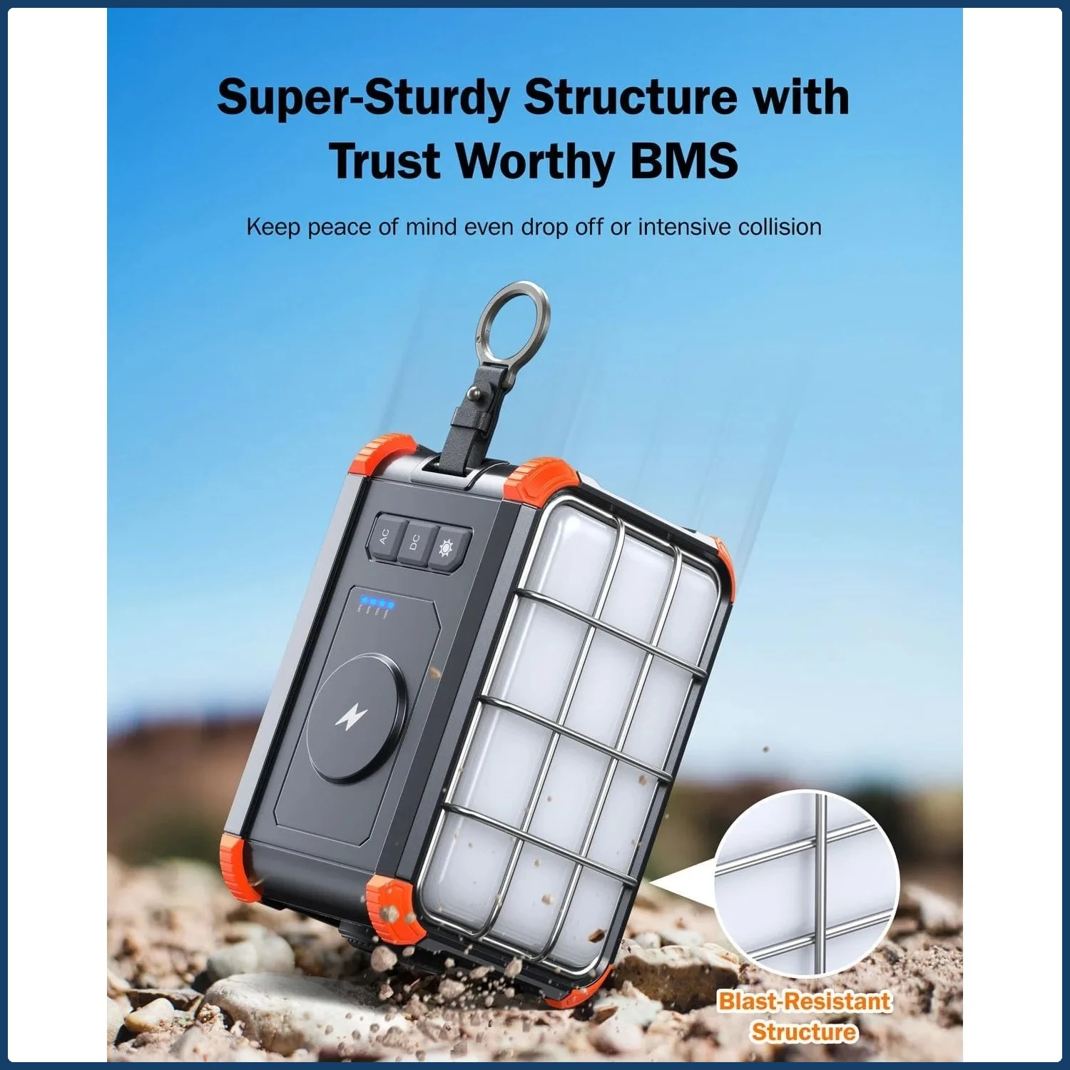 Portable Power Station 153Wh, Solar Generator with Hand Crank and AC Outlet, Wireless Charging, for Camping and Emergency Backup