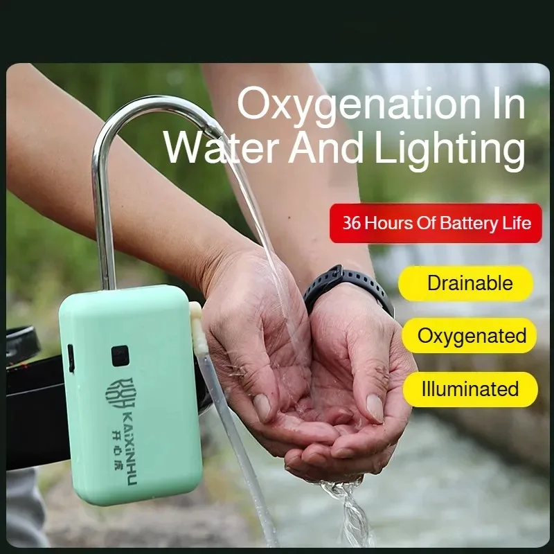Bomba de Oxígeno Eléctrica Recargable por USB Portátil con Luz LED, Bomba de Agua con Aireador para Pesca al Aire Libre