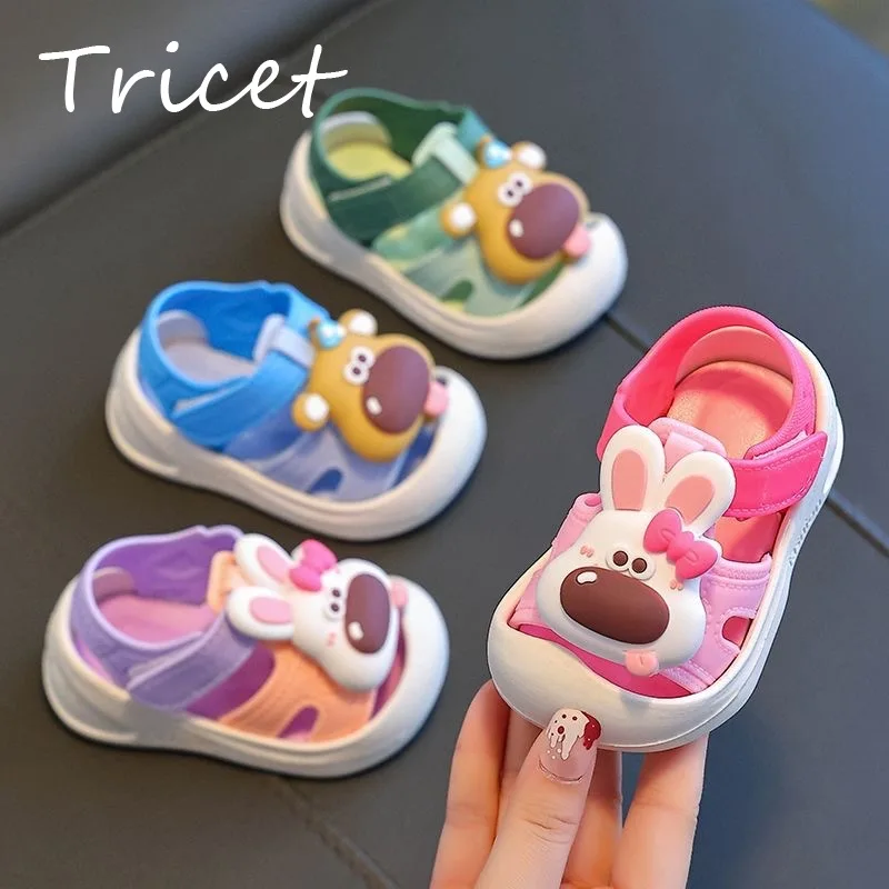 New Cartoon Animals Baby Boys Girls Sandals Rabbit Bear PVC Hook Loop Kids Sandals Anti Slip Soft Toddler Children Beach Shoes