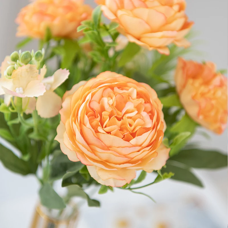 6 Stück Künstliche Blumen Chrysanthemen Pfingstrosen Festliches Accessoire für Zuhause Schlafzimmer Hochzeit Kranz Bouquet Gartendekoration – Detail 2