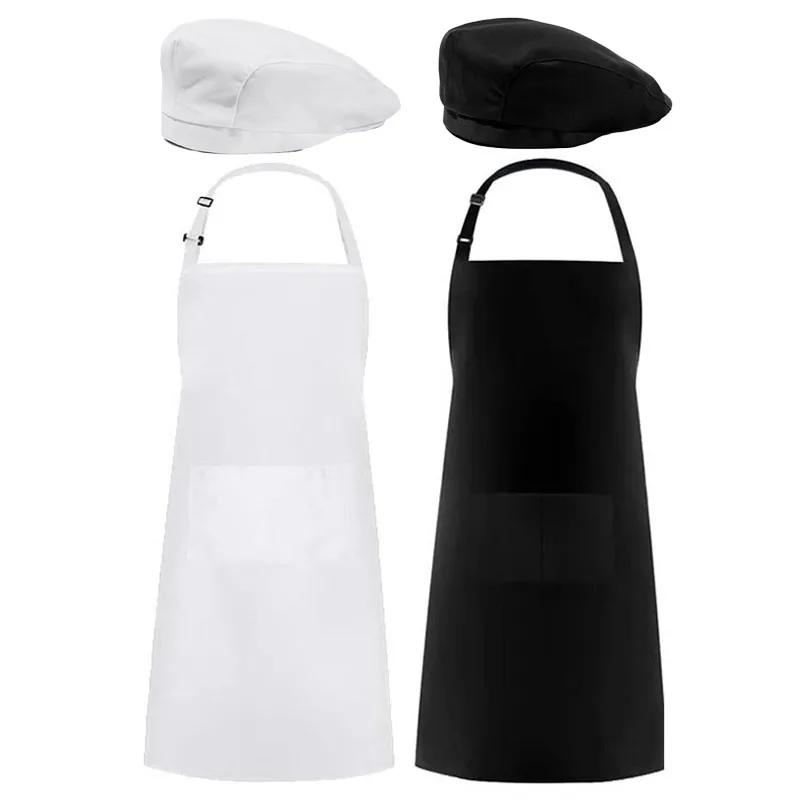 Anti-fouling Kitchen Aprons Beret Work Uniform Chef Apron Cook Cap for Grill Restaurant Bar Shop Cafes Beauty Nails Household
