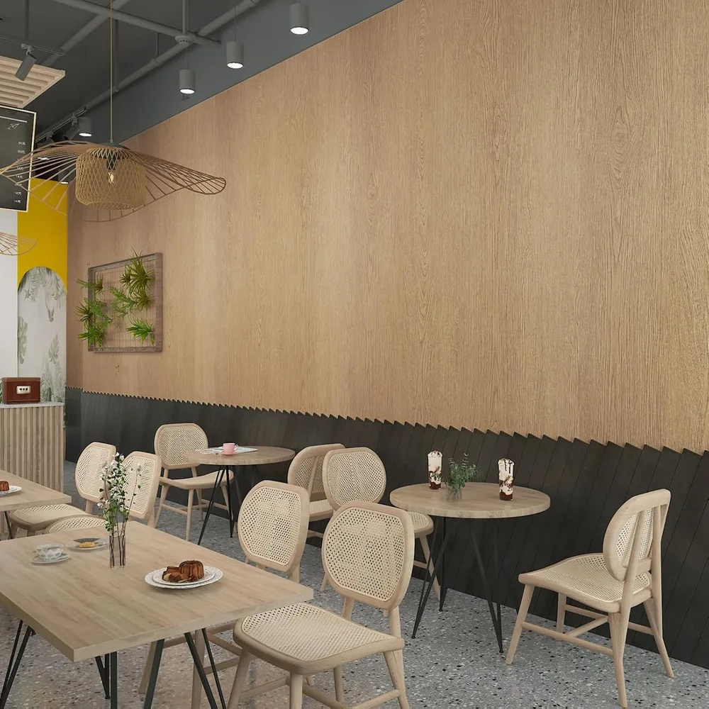 ورق اتصال خشبي قابل للتقشير واللصق باللون البني الفاتح مقاس 48 × 196 للجدران والفصول الدراسية وغرفة النوم - ورق جدران ذو مظهر خشبي واسع #5