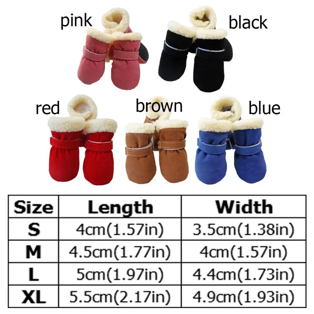 4 pçs/set filhote de cachorro sapato capa engrossado botas de neve do cão antiderrapante macio de pelúcia botas do cão quente ajustável inverno cães sapatos para o inverno