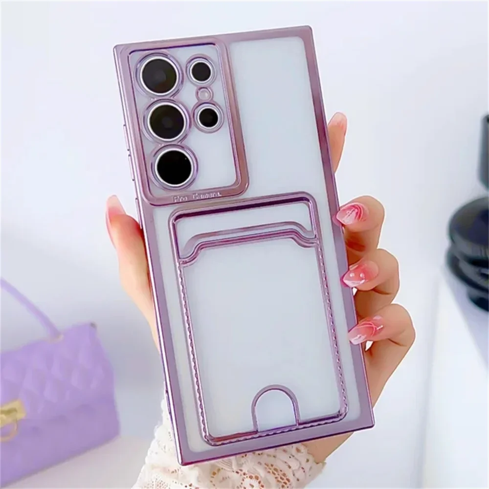 Transparent Plating Case For Samsung S25 Ultra S24 S23 S22 Capa For Samsung A16 A53 A54 A34 A15 A25 A35 A55 5G Card Holder Cover