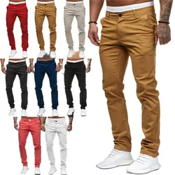 Pantalones pitillo para hombre Pantalones pitillo informales de negocios ajustados Pantalones pitillo de pierna recta de algodón de color sólido Pantalones para hombre 8 colores