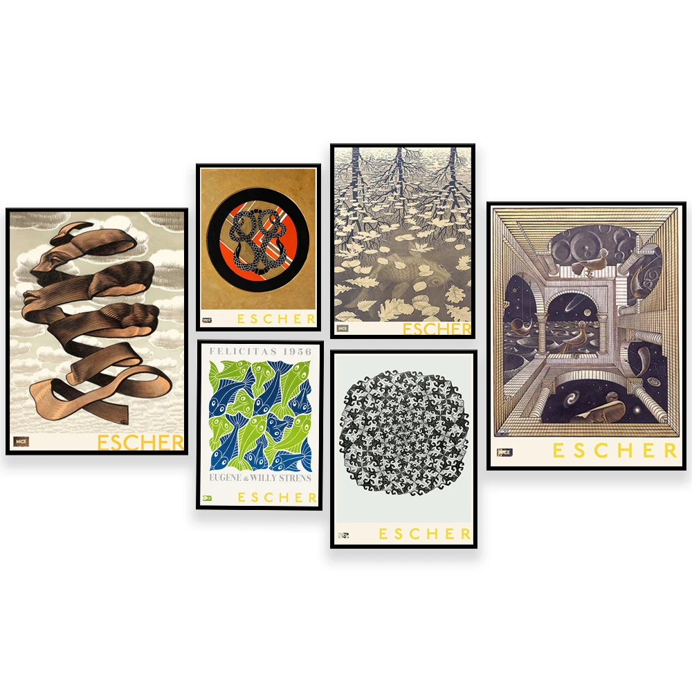 م. ج. إيشر ثلاثة عوالم ، م. ج. إشر بيرد فيش ، ثعبان ، م. ج. عين Escher ، أربعة عناصر النار أربعة ، ملصق معرض الزواحف #3