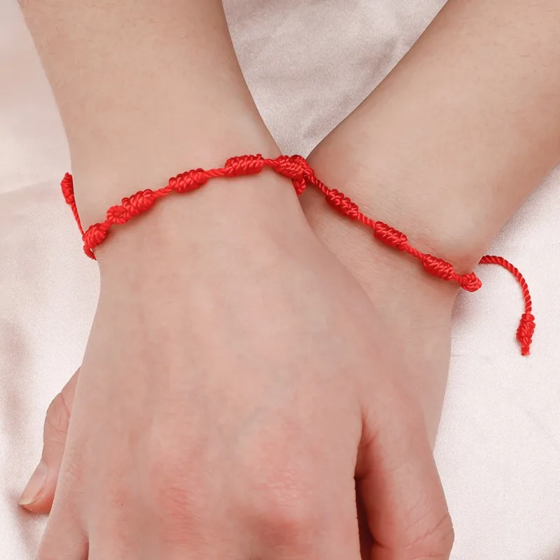 Hand-woven Red String Bracelet Adjustable Cotton Linen Decoration Versatile Lucky 7 Knots Bracelets Lover Amulet Braid Rope Gift