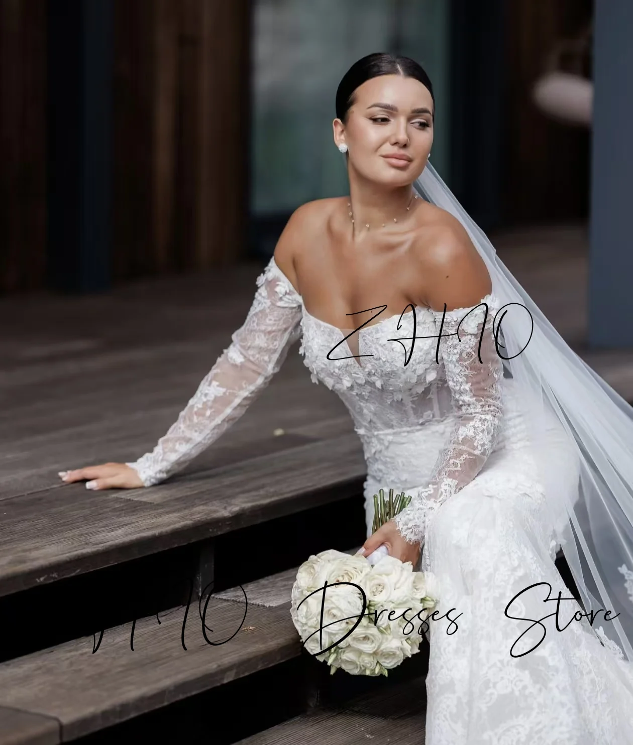 ZHIO Elegante Applicaties Trouwjurk Sweetheart Off Schouder Zeemeermin Sweep Trein Witte Kanten Bruidsjurk CustomizedRobe De Mariée