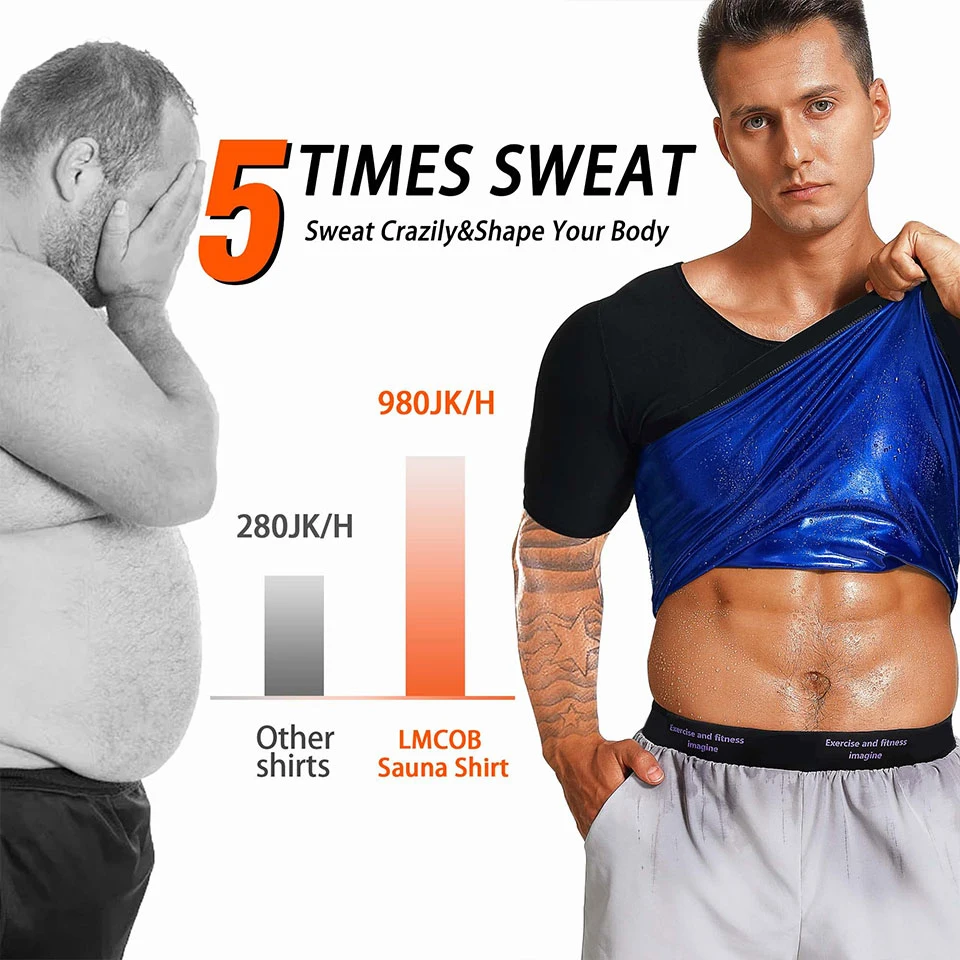 Men Sauna Sweat Vest Heat Trapping Compression Shirts Gym Thermo Suit Workout Slimming Body Shaper for Weight Loss Fat Burner