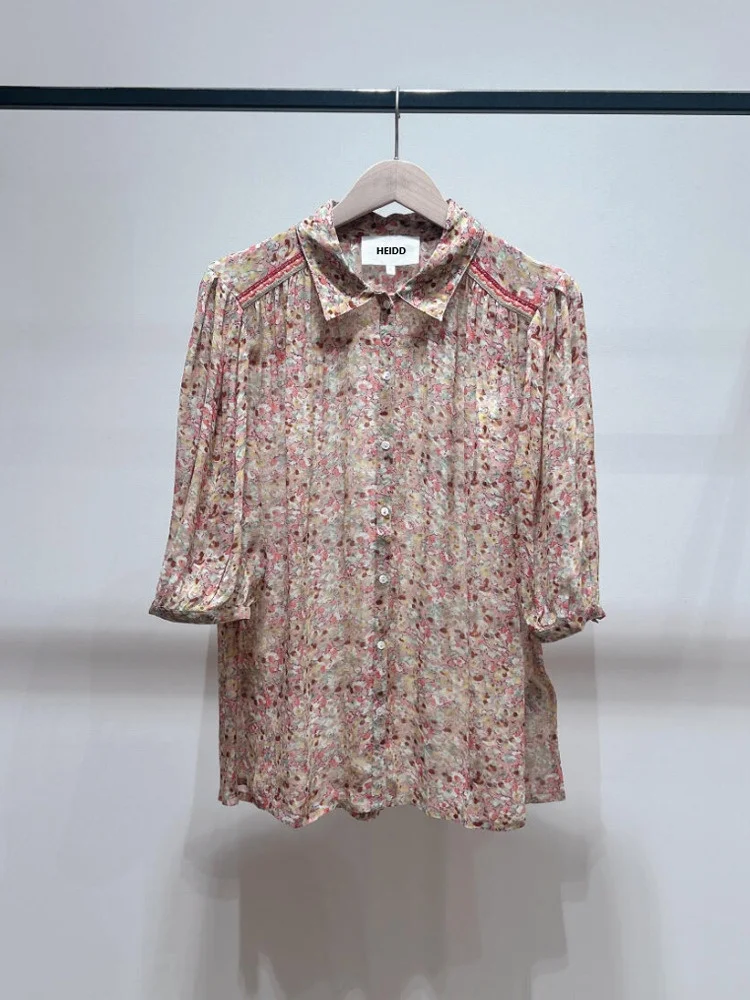 

BA2025 Spring Summer Estate Rose Print Holiday Style Seven Sleeve Small Flower Shirt Women's Comfortable Breathable Loose Fit