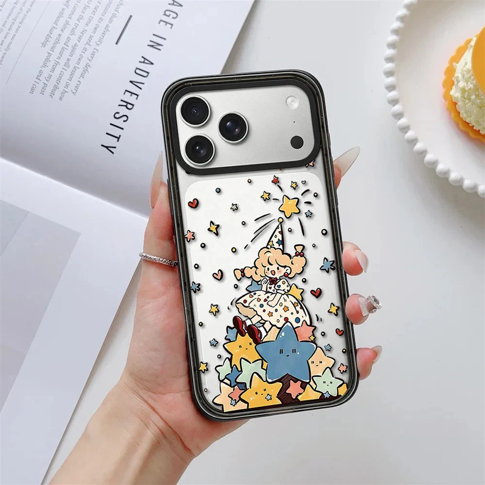 Cute Cartoon Star Girl Impact Black / White Border Magnetic Cover for IPhone 13 14 15 16 17 Pro Max Case for IPhone Air