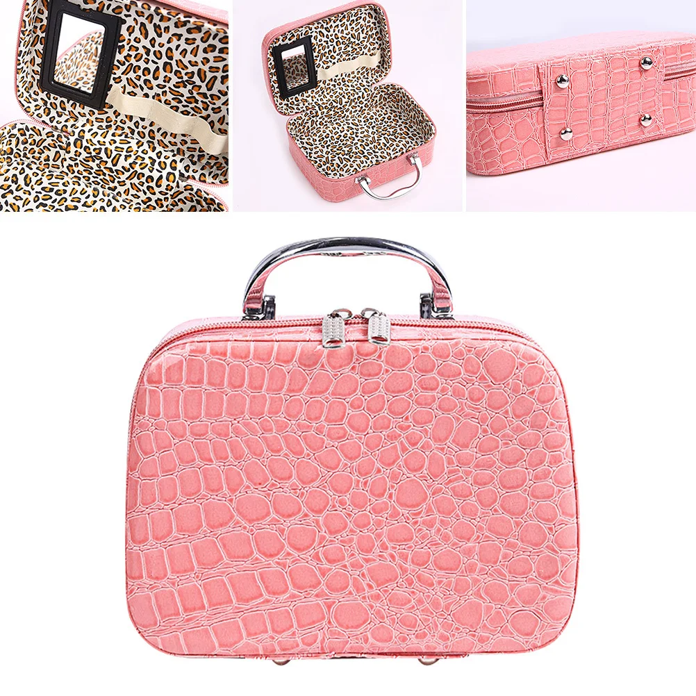 

PU Makeup Pouch Travel Bag Pink Portable Multifunction Large Capacity Storage Durable High Quality Material Zipper