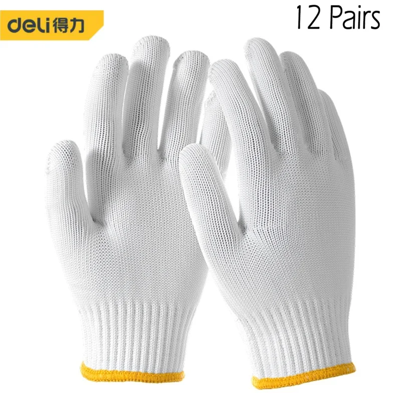 Deli Garden Gloves Gardening Knitted Cotton Gloves Quick Easy To Dig and Plant for Digging Planting Garden Tools 1/12 Pairs