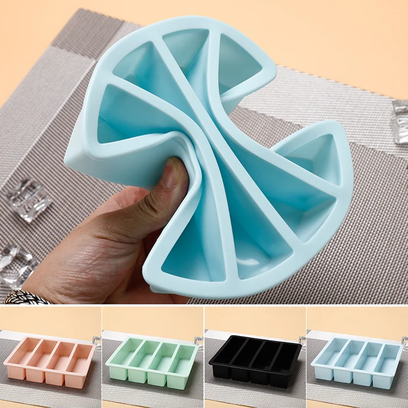 Long Ice Cube Tray 4 Grids Reusable Silicone Ice Cube Mold BPA Free Ice Maker Food Grade Silicone Ice Cubes Mould Manufacturers