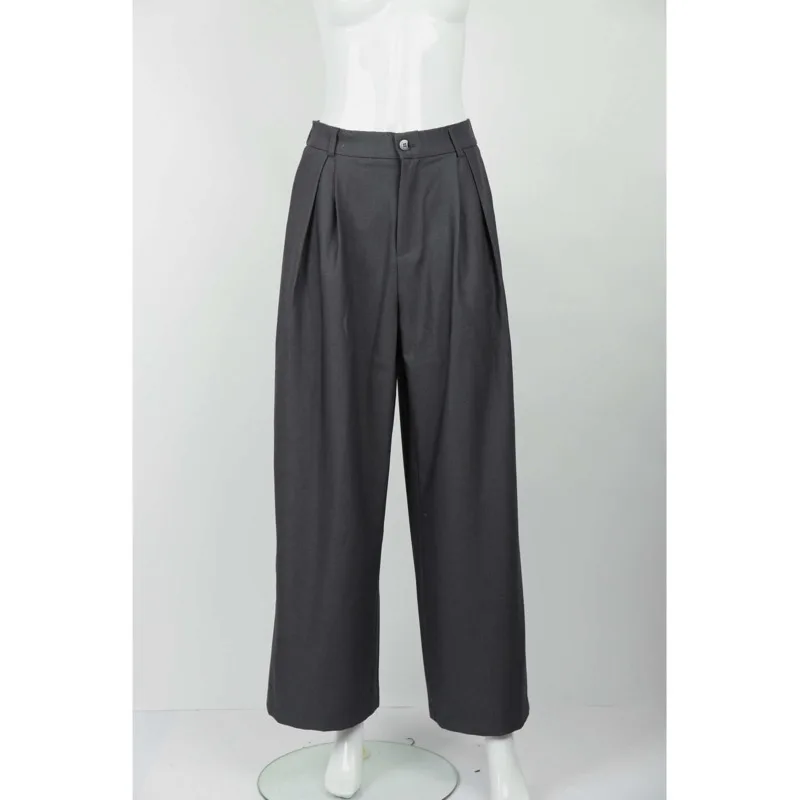 Kwtx 2025 primavera verão feminino cor sólida pantsuit conjunto blazer calças de perna larga zíper frente fenda em torno do pescoço gravata casual elegante