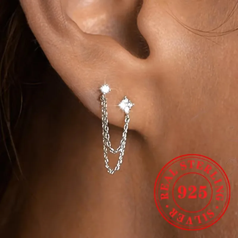 

CAOSHI Aesthetic 925 Sterling Silver Stud Earrings Exquisite Tassels Double Hole Silver Color Jewelry Engagement Fine Jewelry