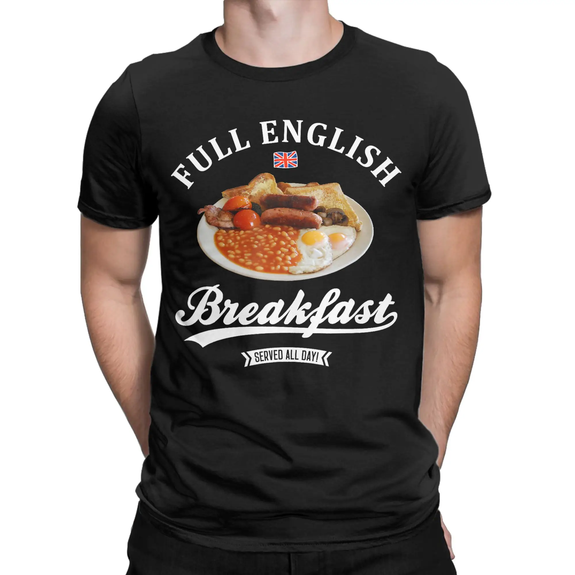 Men's Full English Breakfast Lover Funny British Food T Shirts  100% Cotton Tops Vintage Short Sleeve Tee Shirt Graphic T-Shirts