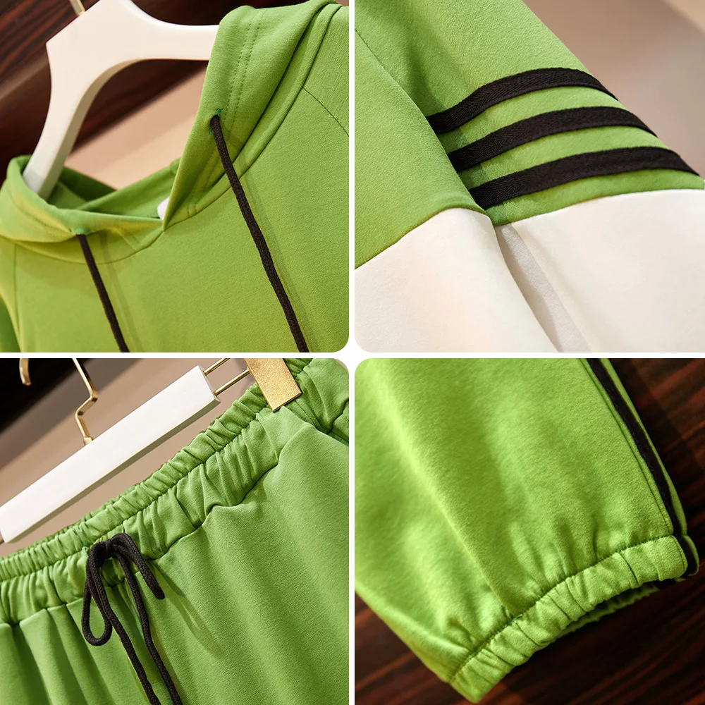 150Kg Plus Size Women's Bust 149 Spring Autumn Loose Striped Sweatshirt Pants Casual Set Black Green 5XL 6XL 7XL 8XL 9XL