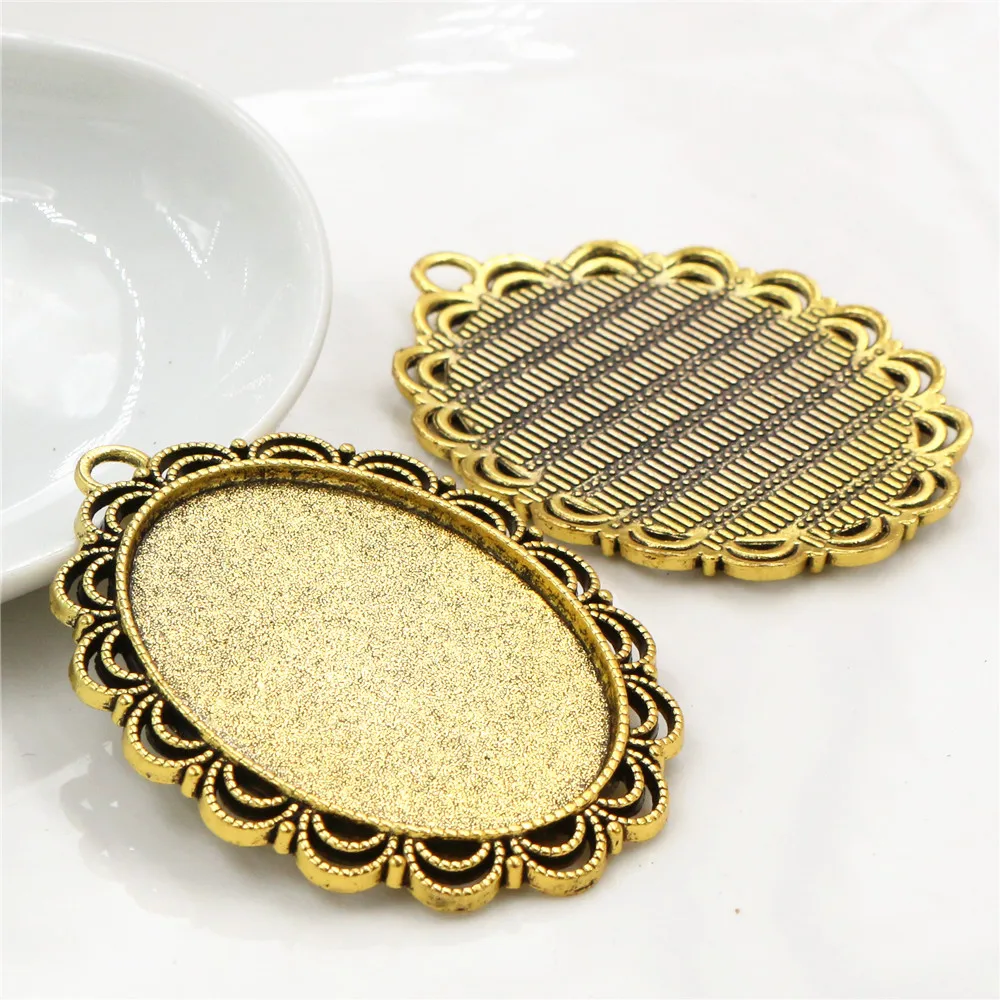 5pcs 30x40mm Inner Size 6 Colors Plated Pierced Flower Style Cabochon Base Setting Charms Pendant