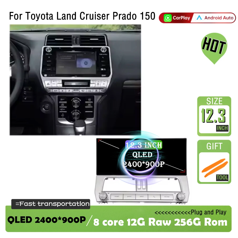 

12.3 inch for Toyota Land Cruiser Prado 150 2018 - 2022 GPS 4G Car Multimedia Video Player Android OS Carplay WiFi DSP Stereo BT