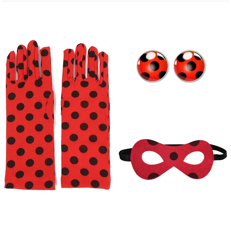 女の子コスチューム赤いテントウムシ手袋+イヤリング+マスク3点セットクリスマスハロウィンカーニバルドレスアップコスプレアクセサリーセット