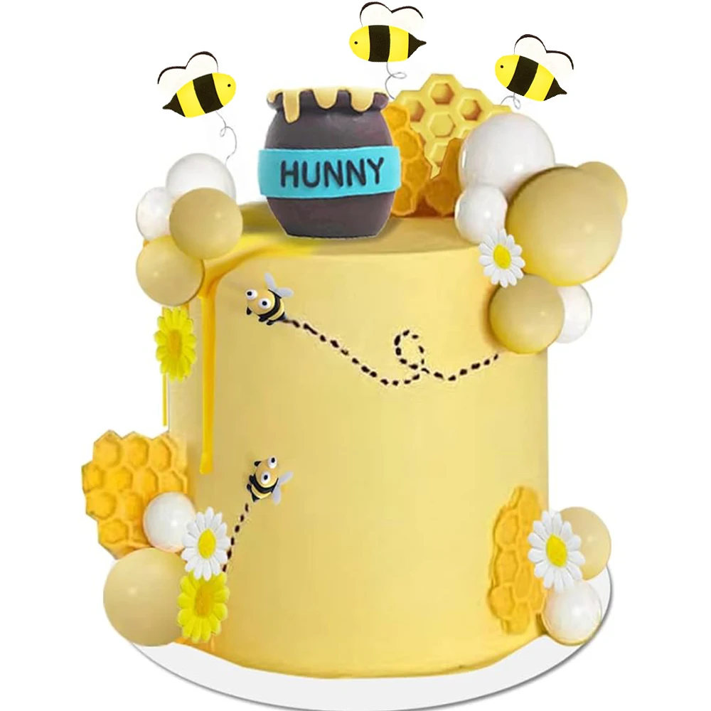 Daisy Bee Cake Toppers White Sunflower Bumble Bee Cake Decoration DIY Oh Babee Birthday Baby Shower Cupcake Topper Party Decor