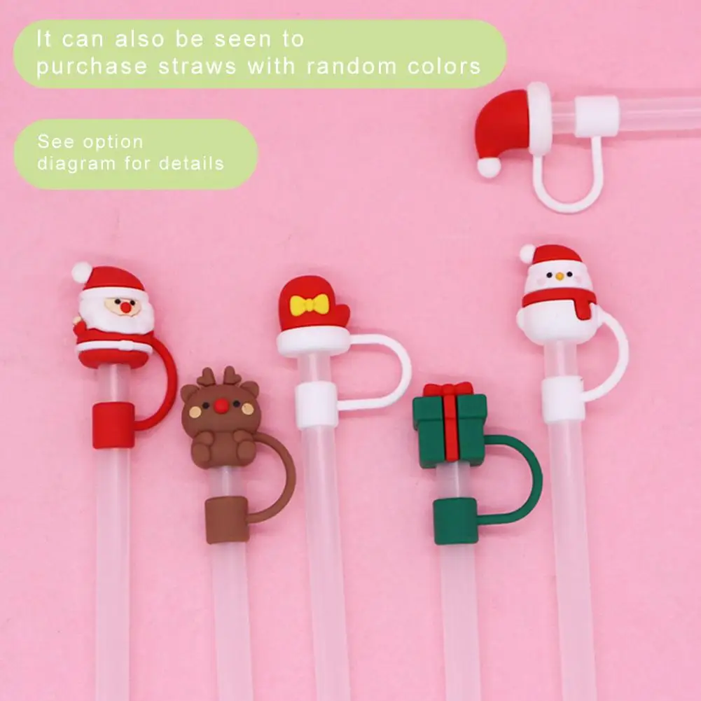 1/6pcs Christmas Straw Cap Silicone Straw Cover Fun Cartoon Party Straw Decoration Cap Dust Cover Creative Christmas Gift