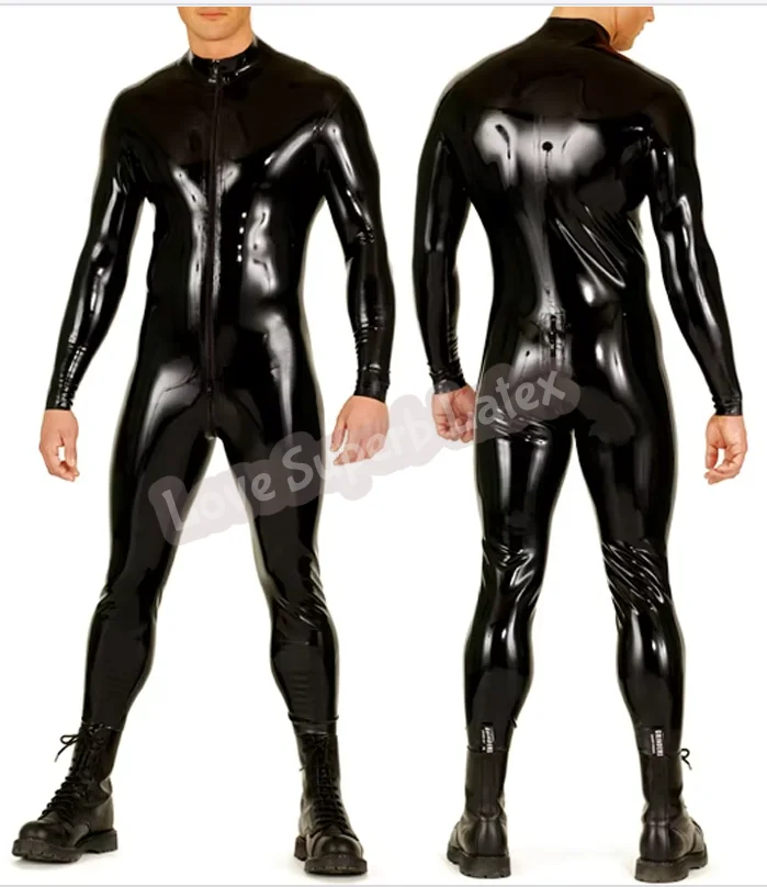 

Latex Catsuit Rubber Fetish Bodysuit Men Front Crotch Zip Tight Supply Plus Size Custom Made Handmade Clothing