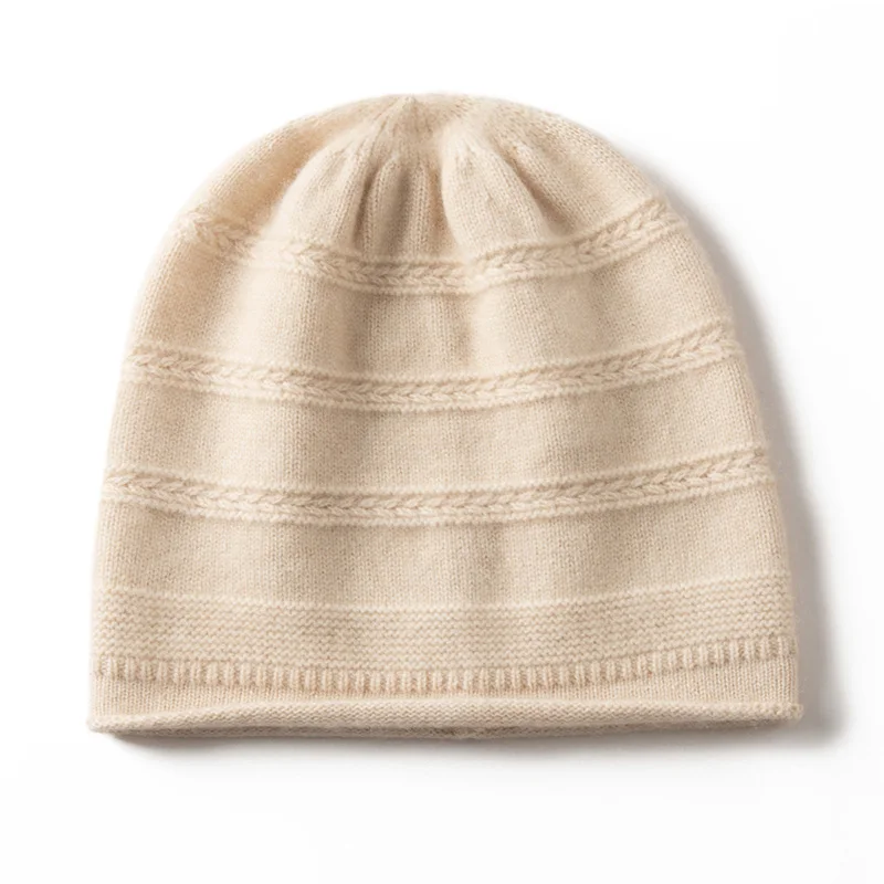 Autumn and Winter New 100% Cashmere Hats Fashionable Curled Brim Knitted Earflaps Warm Pile Style All-Matching Woolen Hat Toque