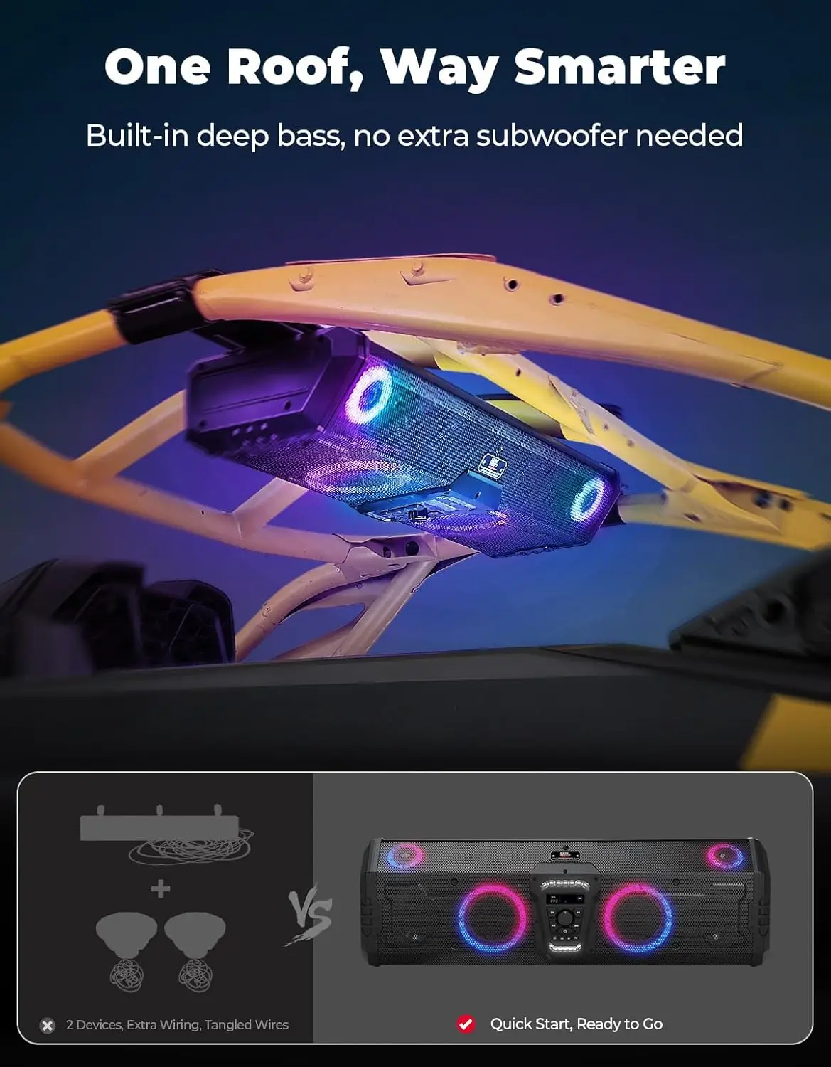 KEMIMOTO UTV 800w Deep Bass Bluetooth Speaker FM Radio System Compatible with Polaris RZR Ranger for Can-Am Maverick for CFMOTO view 2