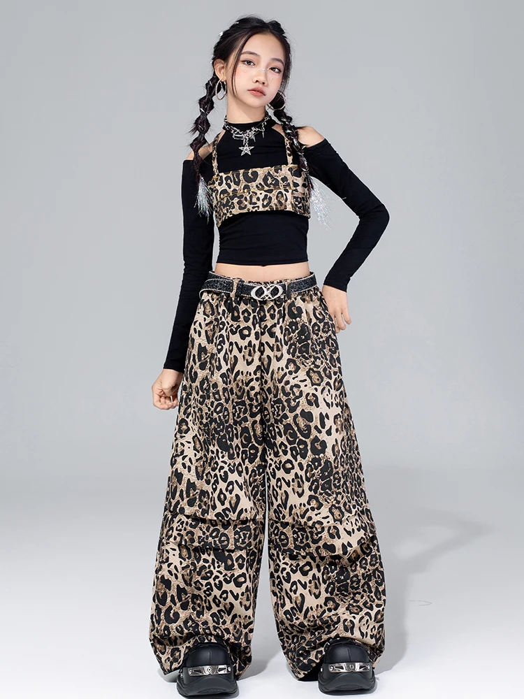 2025 الفتيات ملابس رقص الجاز K-Pop عرض مسرحي الملابس ليوبارد طباعة أداء الزي شفل السراويل موضة الشارع الشهير 4591 #4