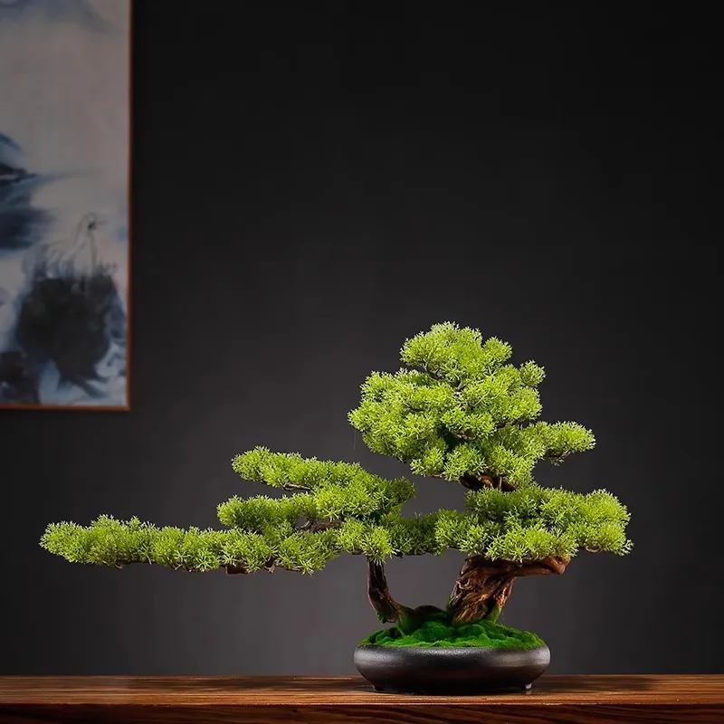 

Fake pine tree indoor green plant decoration new Chinese potted plant landscaping welcome pine porch ornament simulation tree