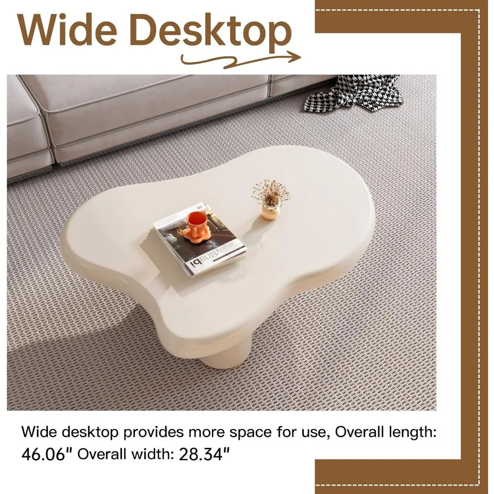 

Cloud Coffee Table, Modern White Coffee Table for Living Room, Cute Irregular Indoor Tea Table with 3 Legs, Easy Assembly