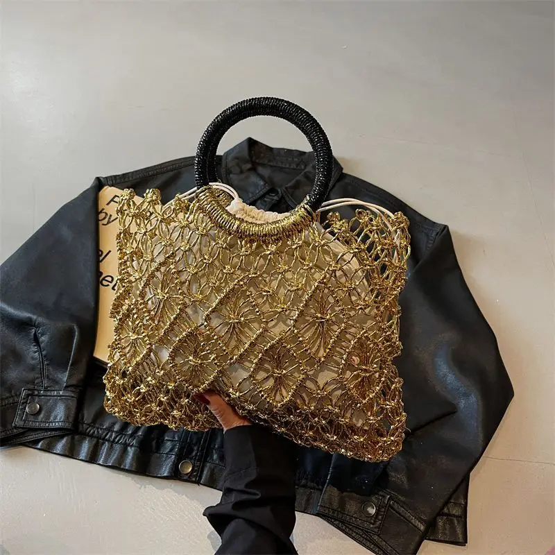 

Woven Bag New Hollow Beach Ins Tote Straw Vacation Large Capacity Handmade Handheld Shoulder bag