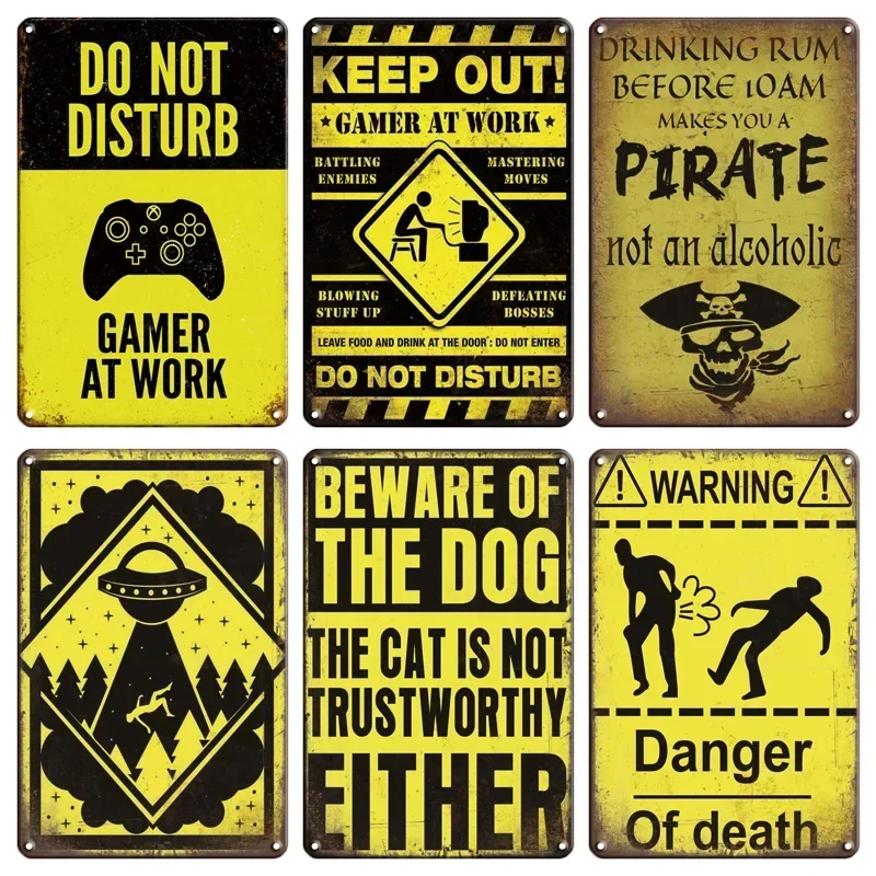 1Pc Retro Metal Sign Signal Warning Caution Banner Poster Art Decor Prohibited from Approaching Monitoring Area Aluminum