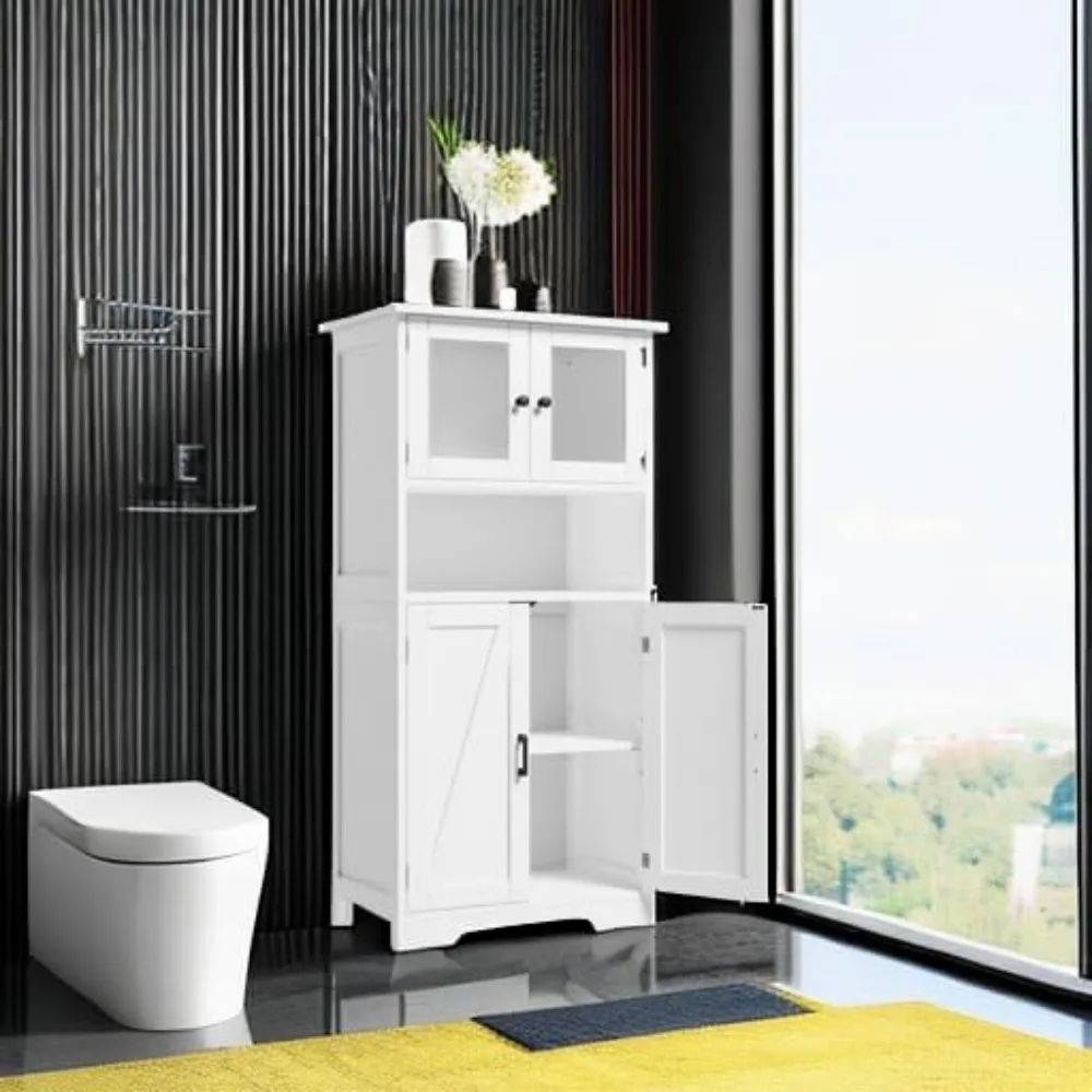 Vertical wooden bathroom storage cabinet, independent floor linen storage cabinet with door and shelf