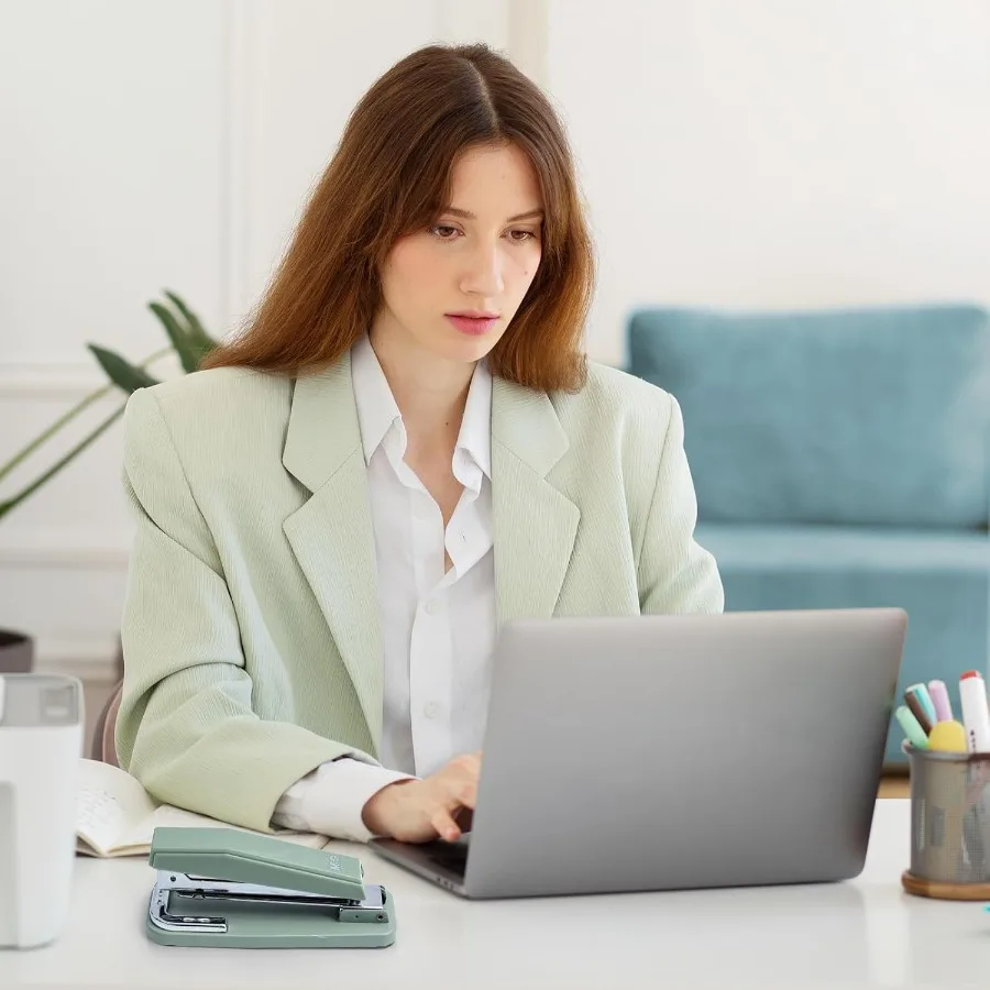 SwingArm Stapler with 50 Sheet Capacity 360 Rotation 1000 Staples for Booklet Binding Durable for Office School Home Green