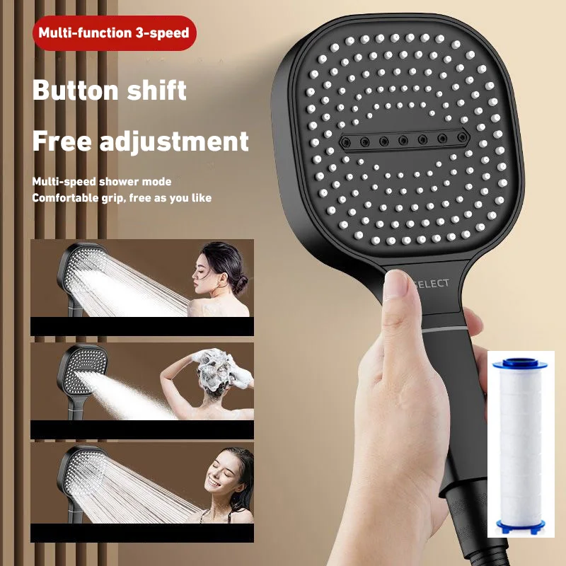 Pommeau de douche à haute pression, 13cm, grand panneau, 3 modes, massage à l'eau, avec filtre, 152 HOAccessrespiration, Nouveau