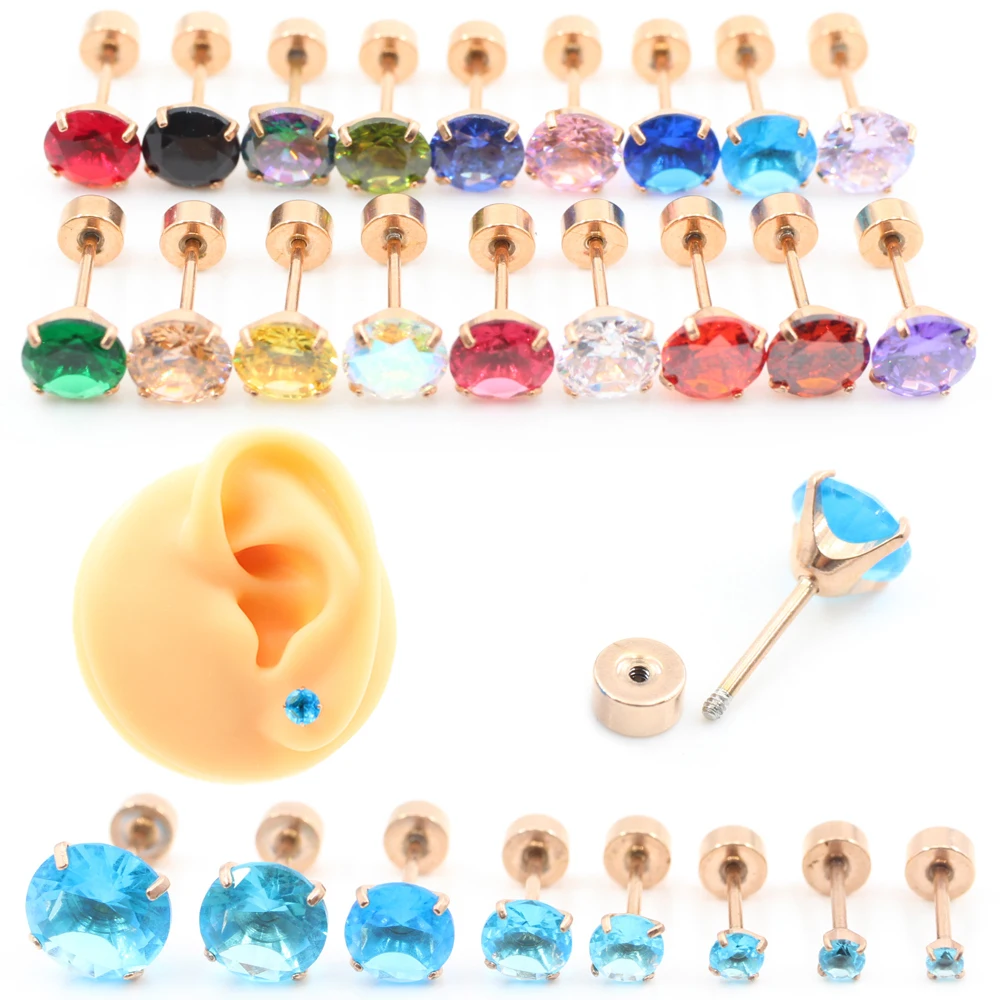 Alisouy - Juego de 2 Pendientes de Acero Inoxidable con Circonita Cúbica Redonda, Unisex, para Mujer y Hombre, para Oreja, Hélix, Tragus, Cartílago, Joyería para Piercing