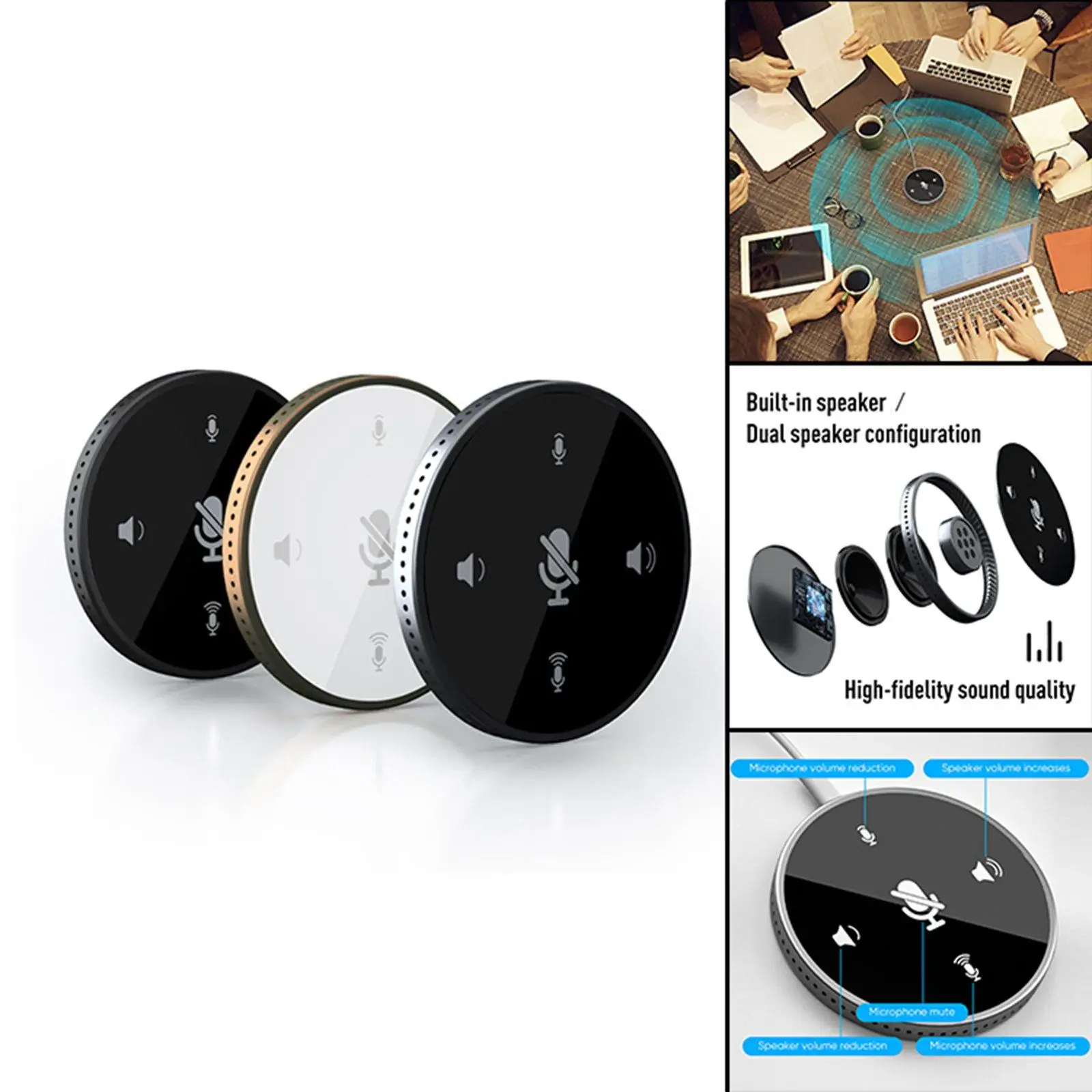 Laptop Desktop USB Conference Speakerphone Microphone Built-in Speaker 360°Omnidirectional PC Computer Condenser Mic Plug & Play