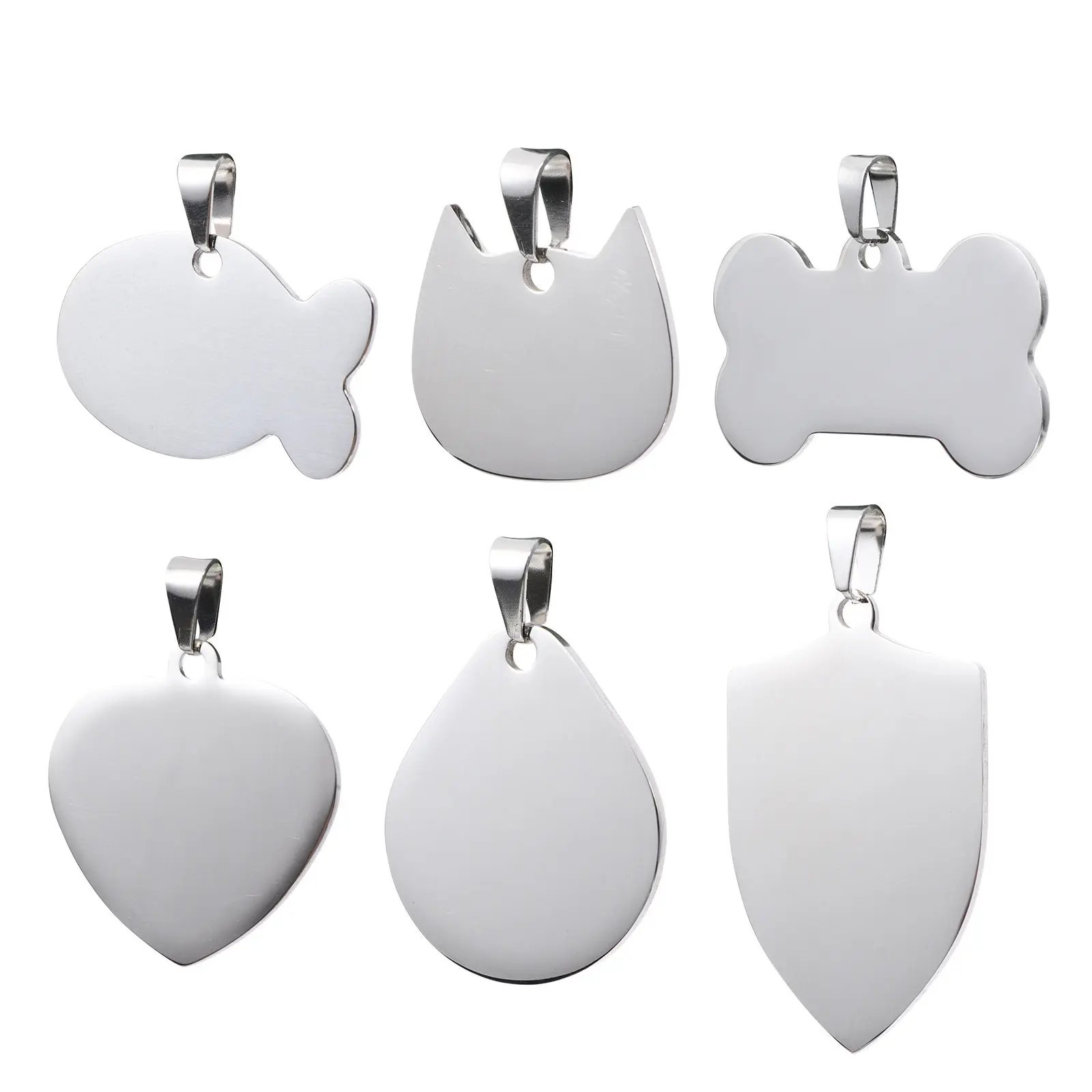 6Pcs Stainless Steel Pet Tags Personalized Dog Cat Id Pendant Engraved Clear Permanent Mirror Finish Collar Charm Accessory
