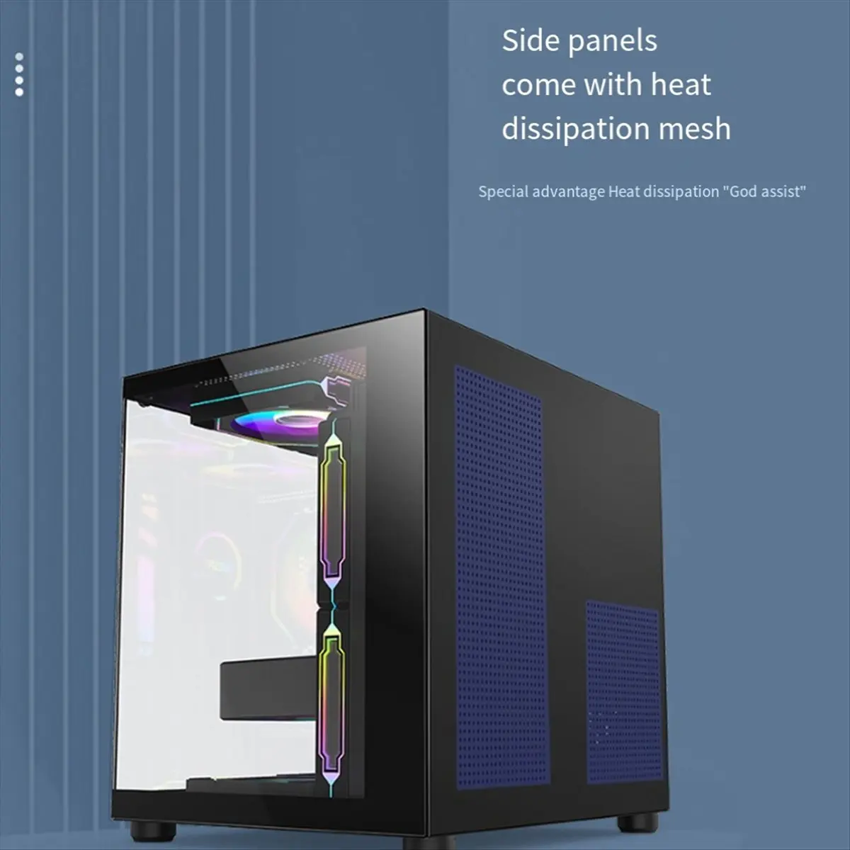 (BAAY) PC Case Sea View Room Gaming Computer Desktop M-ATX Motherboard Double-Sided Tempered Glass PC Gamer Cabinet