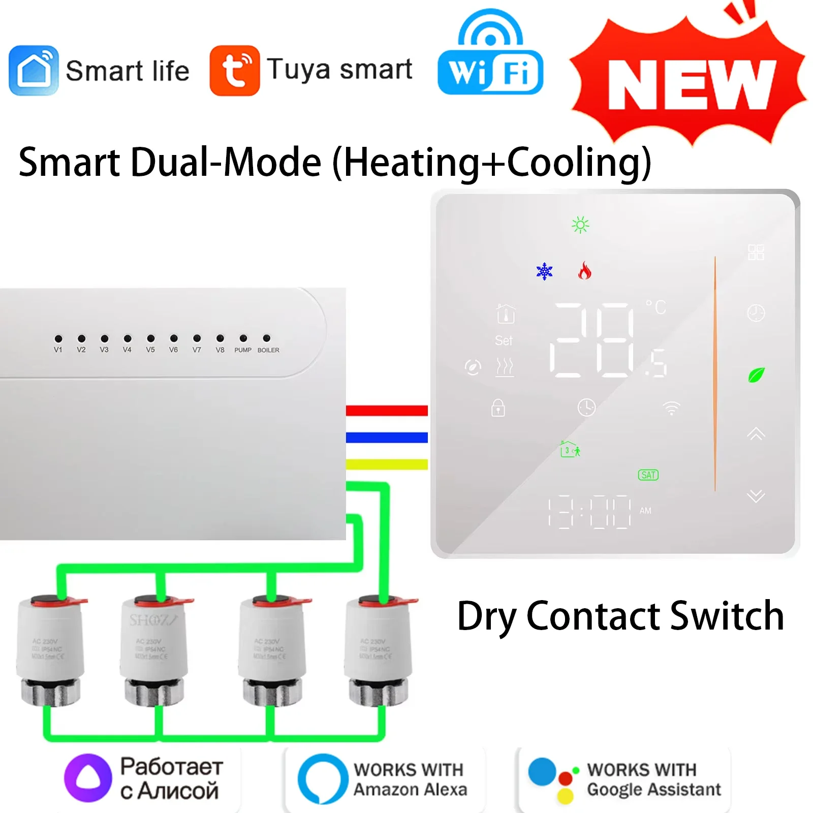 Smart WiFi Thermostat for Floor Heating&Cooling System Compatible with Gas Boiler Heat Pump HVAC Control Controller/Actuator
