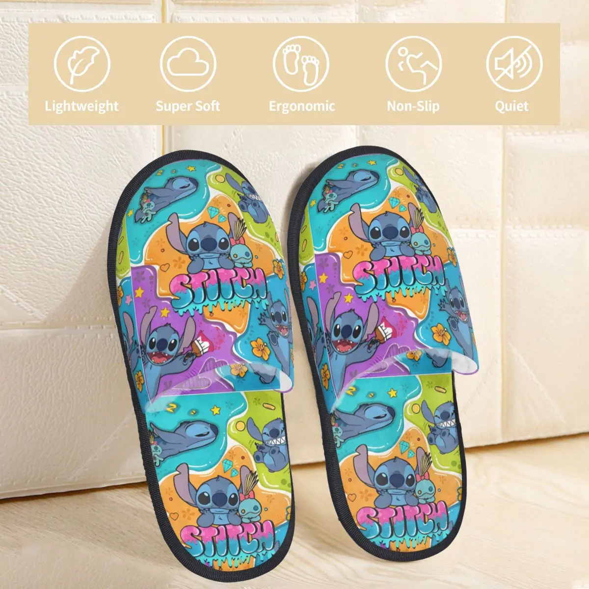 Winter Slippers Stitch Cute Cartoon Merch Household Fur Slippers Slides Living Room Cozy Anti-skid Slides