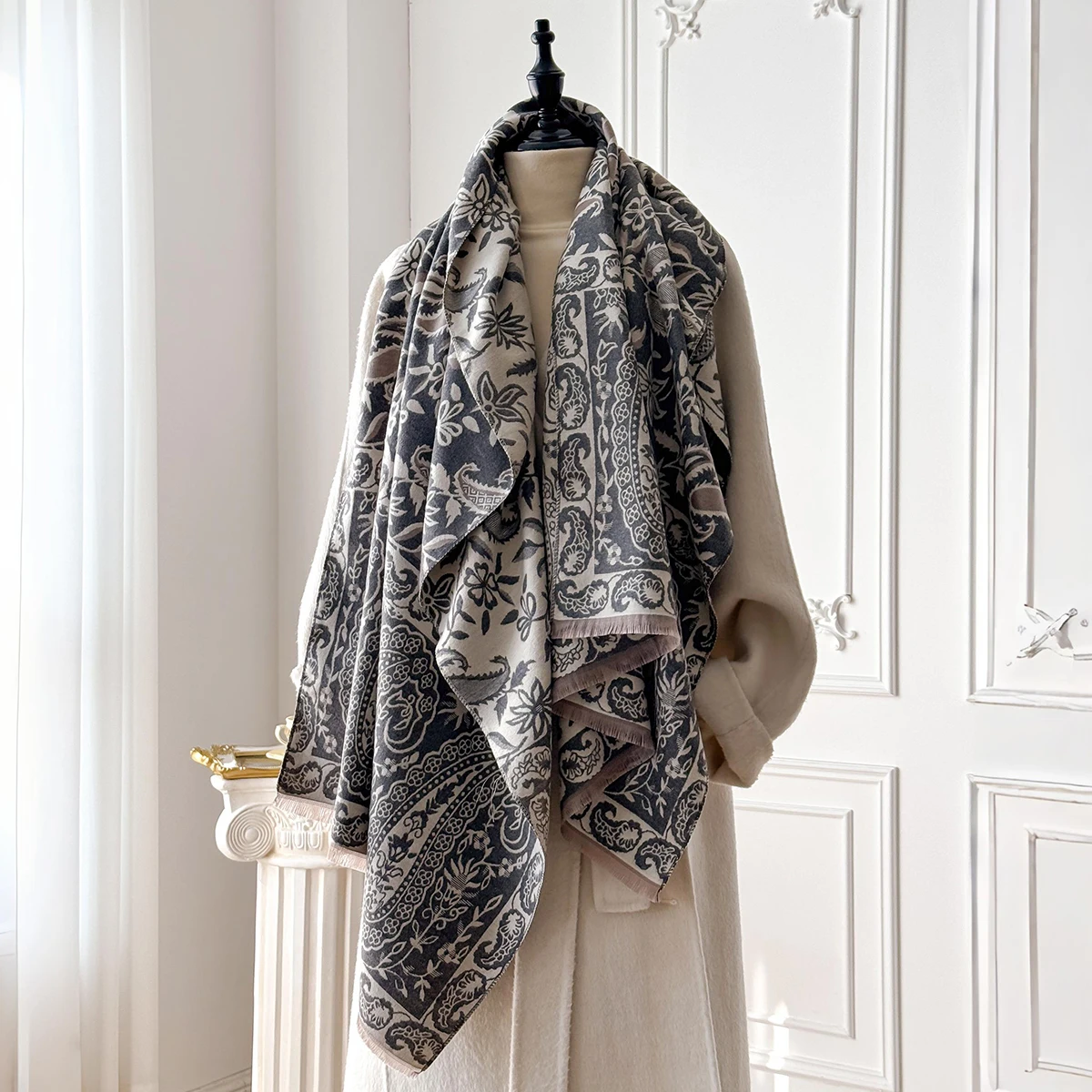 2025 Bufanda de Cachemira de imitación cálida de invierno de lujo para mujer de nuevo diseño-chal de Pashmina grueso, Poncho Foulard Bufanda