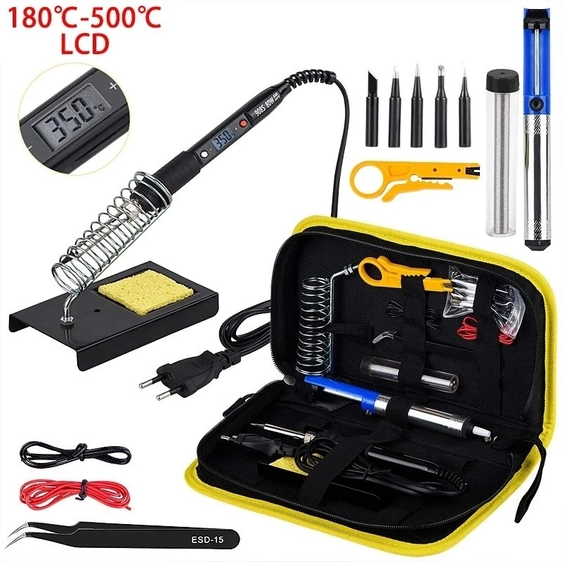 

JCD Soldering Iron Kit 80W 220V/110V Temperature Adjustable LCD Digital Display With Wire Desoldering Pump Heater Welding Tools