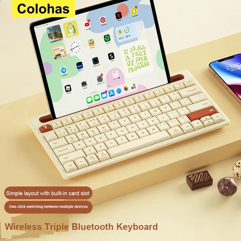 Wireless Bluetooth Keyboard 87 Keys Three-mode Silent Mini Mute Keyboard for Notebook IPad Laptop Desktop Tablet Computer