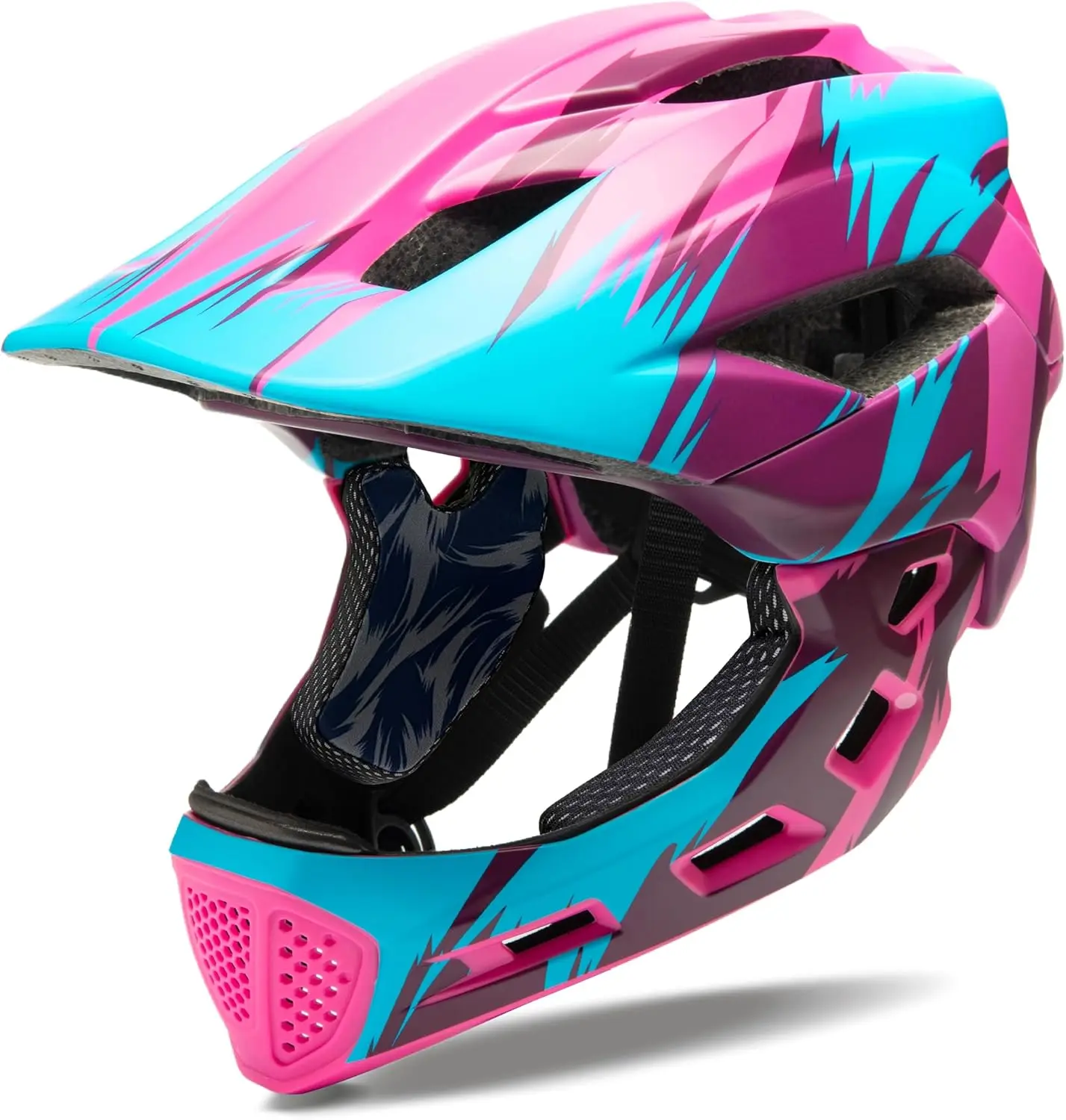 

Kids Full Face Helmet for BMX and Mountain Biking, Adjustable Fit Ages 3-12, Detachable Design